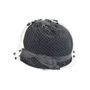 Cherry and Webb Mid Century Black Imported Fur Ribbon Netted Bucket Dress Hat